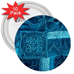 Blue Patchwork 3  Buttons (10 Pack)  by trendistuff