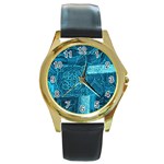 BLUE PATCHWORK Round Gold Metal Watches Front