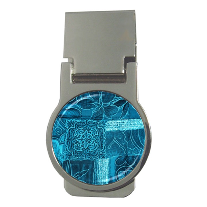 BLUE PATCHWORK Money Clips (Round) 