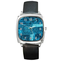 Blue Patchwork Square Metal Watches by trendistuff