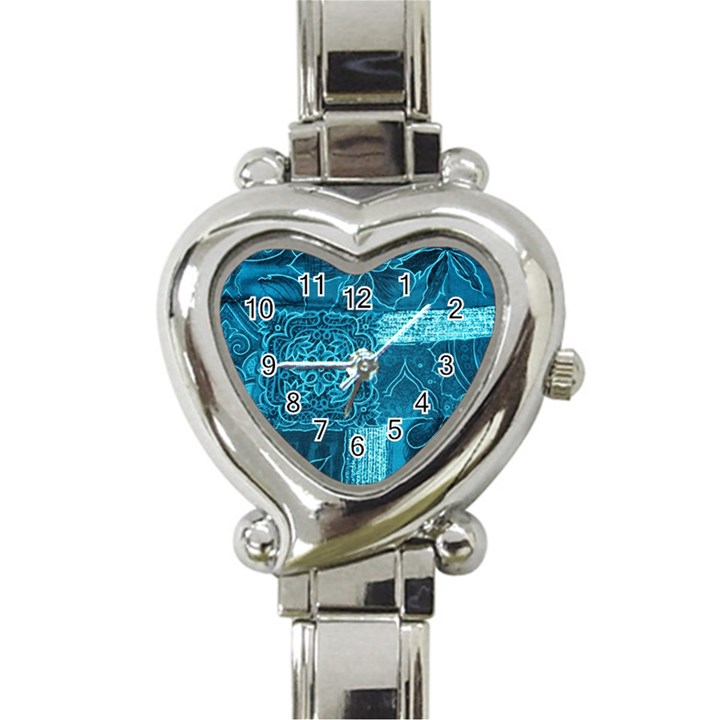 BLUE PATCHWORK Heart Italian Charm Watch