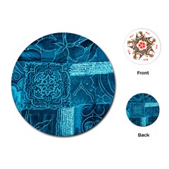 Blue Patchwork Playing Cards (round) 