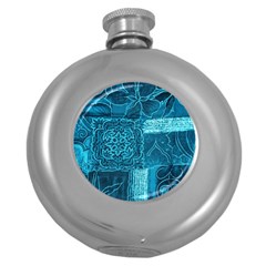 Blue Patchwork Round Hip Flask (5 Oz)