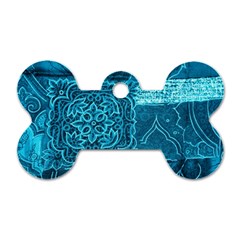 Blue Patchwork Dog Tag Bone (one Side)