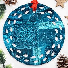 Blue Patchwork Ornament (round Filigree)  by trendistuff