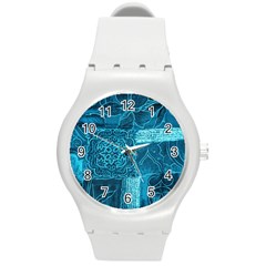 Blue Patchwork Round Plastic Sport Watch (m)