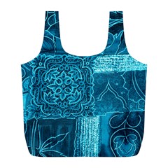 Blue Patchwork Full Print Recycle Bags (l) 