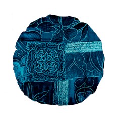 Blue Patchwork Standard 15  Premium Flano Round Cushions