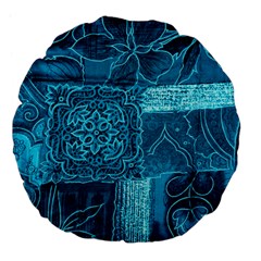 Blue Patchwork Large 18  Premium Flano Round Cushions