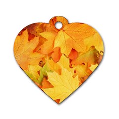 Yellow Maple Leaves Dog Tag Heart (one Side)