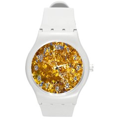 Yellow Leaves Round Plastic Sport Watch (m) by trendistuff