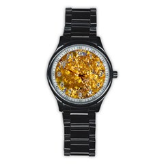 Yellow Leaves Stainless Steel Round Watches