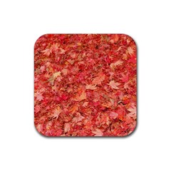 Red Maple Leaves Rubber Coaster (square)  by trendistuff