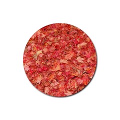 Red Maple Leaves Rubber Coaster (round)  by trendistuff