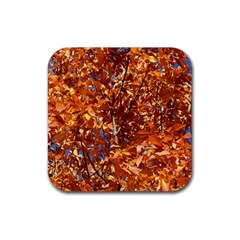 Orange Leaves Rubber Coaster (square) 