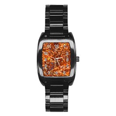 Orange Leaves Stainless Steel Barrel Watch