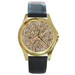 LIGHT COLORED STRAW Round Gold Metal Watches