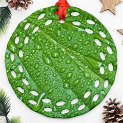 Green Leaf Drops Round Filigree Ornament (2side)