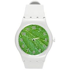 Green Leaf Drops Round Plastic Sport Watch (m) by trendistuff