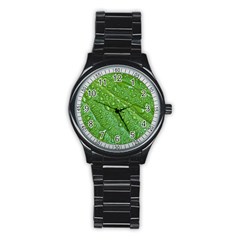 Green Leaf Drops Stainless Steel Round Watches