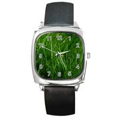 Green Grass 1 Square Metal Watches by trendistuff