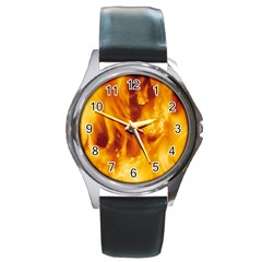 Yellow Flames Round Metal Watches