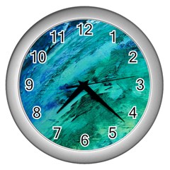 Shades Of Blue Wall Clocks (silver)  by trendistuff