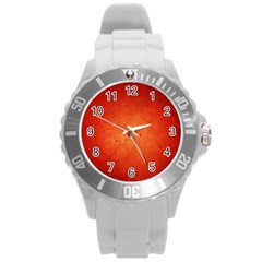 Orange Dot Art Round Plastic Sport Watch (l) by trendistuff