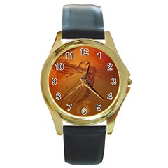 MOSQUITO IN AMBER Round Gold Metal Watches