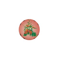 Awesome Flowers And Leaves With Floral Elements On Soft Red Background 1  Mini Buttons by FantasyWorld7