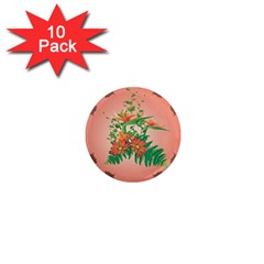 Awesome Flowers And Leaves With Floral Elements On Soft Red Background 1  Mini Magnet (10 Pack)  by FantasyWorld7