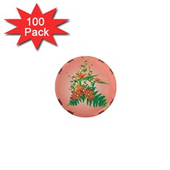 Awesome Flowers And Leaves With Floral Elements On Soft Red Background 1  Mini Magnets (100 Pack)  by FantasyWorld7