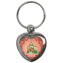 Awesome Flowers And Leaves With Floral Elements On Soft Red Background Key Chains (heart)  by FantasyWorld7