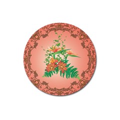 Awesome Flowers And Leaves With Floral Elements On Soft Red Background Magnet 3  (round) by FantasyWorld7