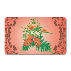 Awesome Flowers And Leaves With Floral Elements On Soft Red Background Magnet (rectangular) by FantasyWorld7