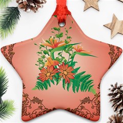 Awesome Flowers And Leaves With Floral Elements On Soft Red Background Star Ornament (two Sides)  by FantasyWorld7