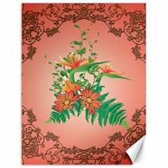 Awesome Flowers And Leaves With Floral Elements On Soft Red Background Canvas 18  X 24   by FantasyWorld7