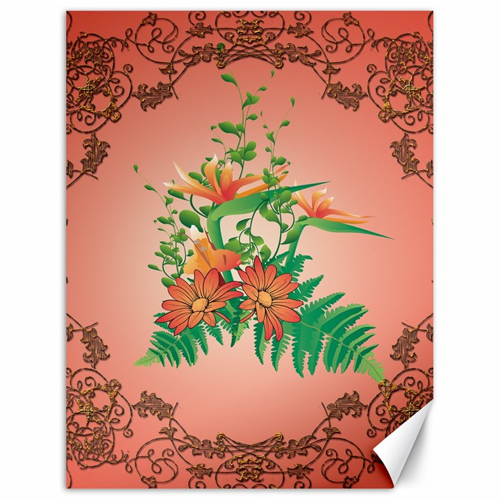 Awesome Flowers And Leaves With Floral Elements On Soft Red Background Canvas 18  x 24  