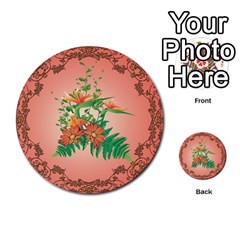 Awesome Flowers And Leaves With Floral Elements On Soft Red Background Multi-purpose Cards (round)  by FantasyWorld7