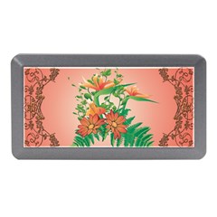 Awesome Flowers And Leaves With Floral Elements On Soft Red Background Memory Card Reader (mini) by FantasyWorld7