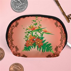 Awesome Flowers And Leaves With Floral Elements On Soft Red Background Accessory Pouches (medium)  by FantasyWorld7