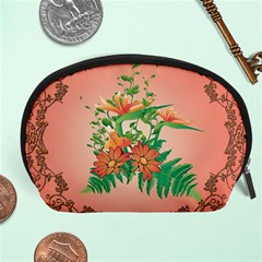 Awesome Flowers And Leaves With Floral Elements On Soft Red Background Accessory Pouches (large)  by FantasyWorld7