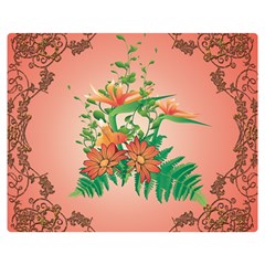 Awesome Flowers And Leaves With Floral Elements On Soft Red Background Double Sided Flano Blanket (medium)  by FantasyWorld7