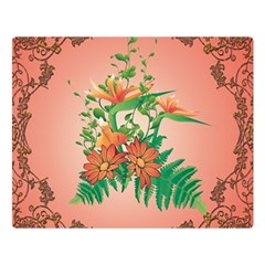 Awesome Flowers And Leaves With Floral Elements On Soft Red Background Double Sided Flano Blanket (large) 