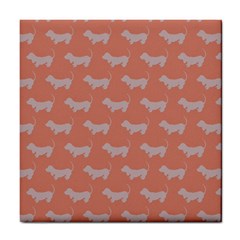 Cute Dachshund Pattern In Peach Tile Coasters by LovelyDesigns4U