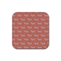 Cute Dachshund Pattern In Peach Rubber Coaster (square)  by LovelyDesigns4U