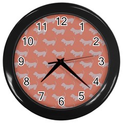 Cute Dachshund Pattern In Peach Wall Clocks (black) by LovelyDesigns4U