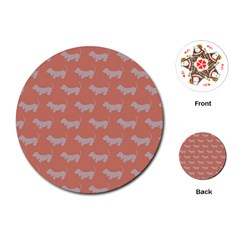 Cute Dachshund Pattern In Peach Playing Cards (round)  by LovelyDesigns4U