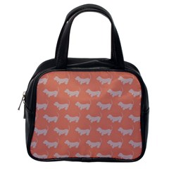 Cute Dachshund Pattern In Peach Classic Handbags (one Side) by LovelyDesigns4U