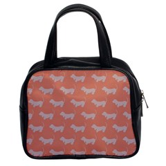 Cute Dachshund Pattern In Peach Classic Handbags (2 Sides) by LovelyDesigns4U